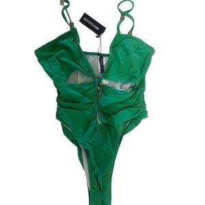 PrettyLittleThing Emerald Swimsuit with Gold Accents